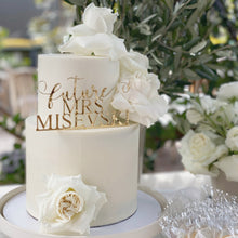 Load image into Gallery viewer, Two-tier ethereal buttercream cake decorated with fresh white roses