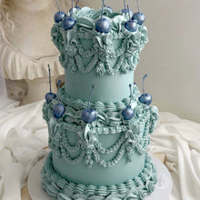 Load image into Gallery viewer, Two tier vintage round wedding cake with ornate buttercream piping by Spodeli Newcastle
