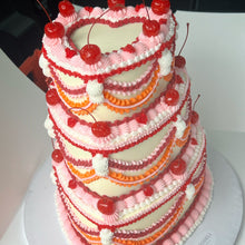 Load image into Gallery viewer, 3-Tier Luxe Pearl Heart Vintage Cake