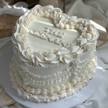 Load image into Gallery viewer, LUXE Pearl HEART Vintage Cakes (white on white)