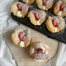 Load image into Gallery viewer, Box of classic heirloom butterfly cupcakes with cream and jam from Spodeli bakery Newcastle