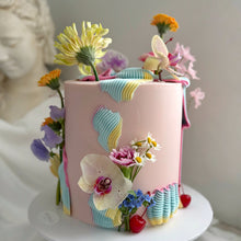 Load image into Gallery viewer, Romantic garden floral celebration cake with hand piped details