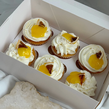 Load image into Gallery viewer, Lemon cupcakes arranged in white gift box for celebration or gifting