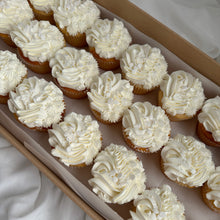 Load image into Gallery viewer, Elegant white on white cupcakes presented in gift box for celebration
