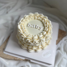 Load image into Gallery viewer, Mini round gender reveal cake with piped buttercream border by Spodeli