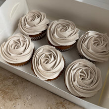 Load image into Gallery viewer, Box of standard swirl cupcakes with white chocolate truffle buttercream in custom event colours by Spodeli Newcastle