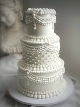 Load image into Gallery viewer, Close up of vintage piping on 3 tier wedding cake
