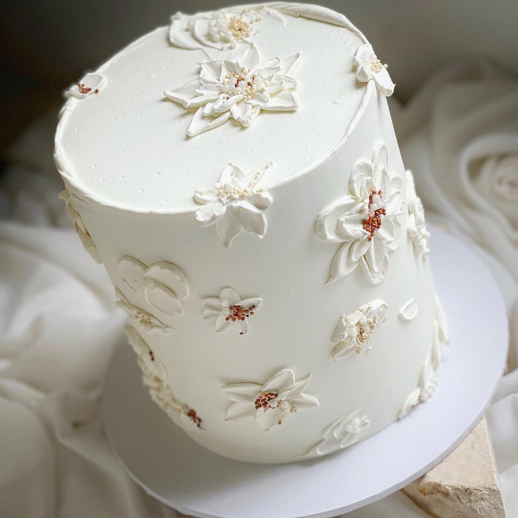 Hand Painted Palette Knife Florals Cake | 7” Extended Height