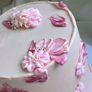 Hand Painted Palette Knife Florals Cake | 7” Extended Height