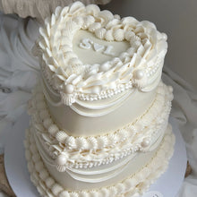 Load image into Gallery viewer, 2-Tier LUXE Pearl Vintage Hearts (white on white)
