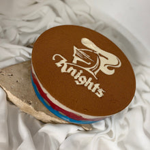 Load image into Gallery viewer, Newcastle Knights Grand Final red and blue tiramisu with cocoa stencil by Spodeli Newcastle
