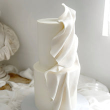 Load image into Gallery viewer, fondant draped wedding cake with flowing fondant folds
